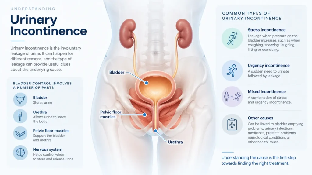 incontinence direct Cardiff infographic on urinary incontinence symptoms reasons and treatment options