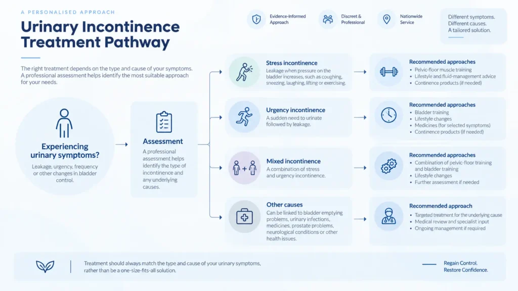 urinary incontinence treatment options infographics from the incontinence direct Cardiff